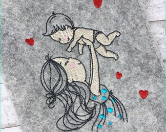 Embroidery file HappyMum 2 for 13x18 Redwork embroidery pattern mum baby embroidery pattern embroidery motif