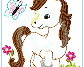 Stickdatei  Pony Butterfly Appli 10x10 (4x4") Stickmuster Stickmotiv Pferdchen embroidery pattern  appliqué pony horse