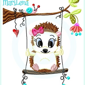 Stickdatei Igelinchen auf Schaukel Appli 10x10 4x4 Stickmuster Stickmotiv Igel embroidery pattern appliqué hedgehog Bild 1