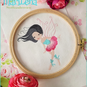 Stickdatei Elfe Pink Füll 13x18 Stickmuster Stickmotiv  Elfe Fee embroidery pattern ballerina fairy flower