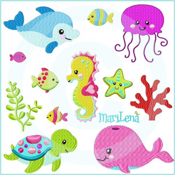 Stickdateien Set Sealife  Füll 10x10 Stickmuster Stickmotiv embroidery pattern