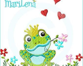 Stickdatei  Froschprinz in Love  Füll 13x18 (5x7") Stickmuster Stickmotiv embroidery pattern  frog prince love