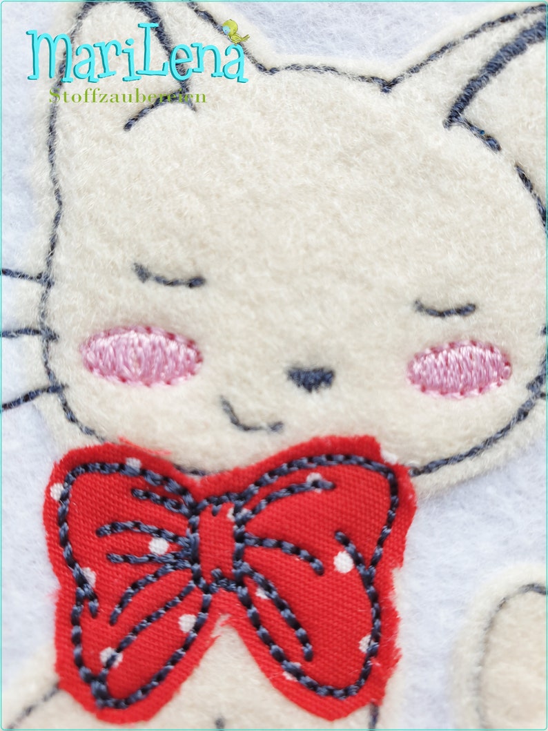 Stickdatei Katze TieniSchleifchen Appli 10x10 4x4 Stickmuster Stickmotiv embroidery pattern cat bow appliqué Bild 2