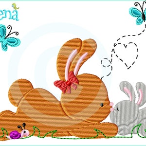 Stickdatei Mom&Me Hasen Füll 13x18 5x7 Stickmuster Stickmotiv embroidery pattern bunny butterfly flower Bild 1