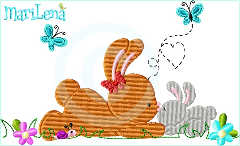 Stickdatei Mom&Me Hasen Füll 13x18 5x7 Stickmuster Stickmotiv embroidery pattern bunny butterfly flower Bild 1