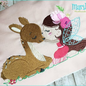 Stickdatei Elfe Fee FairyKitzLove Füll 13x18 Stickmuster Reh Stickmotiv princess embroidery fairy spring redwork doodle button MariLena