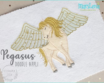 Stickdatei Pegasus Pferd Pony Doodle Appli 13x18 embroidery pattern mermaid  Stickmuster Stickmotiv