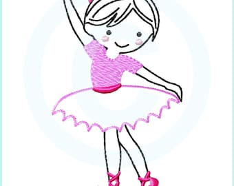 Fichier de broderie Nina Ballerina Redwork Appli 10x10 (4x4") Motif de broderie Motif de broderie motif de broderie appliqué doodle ballet girl