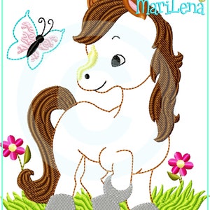 Stickdatei PonyButterfly Appli 13x18 5x7 Stickmuster Stickmotiv Pferd embroidery pattern appliqué pony horse Bild 1