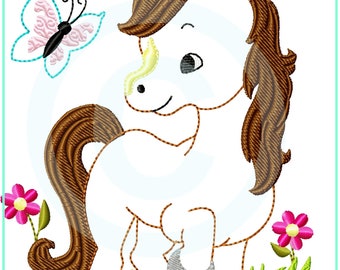 Stickdatei   PonyButterfly  Appli 13x18 (5x7") Stickmuster Stickmotiv Pferd embroidery pattern  appliqué pony  horse