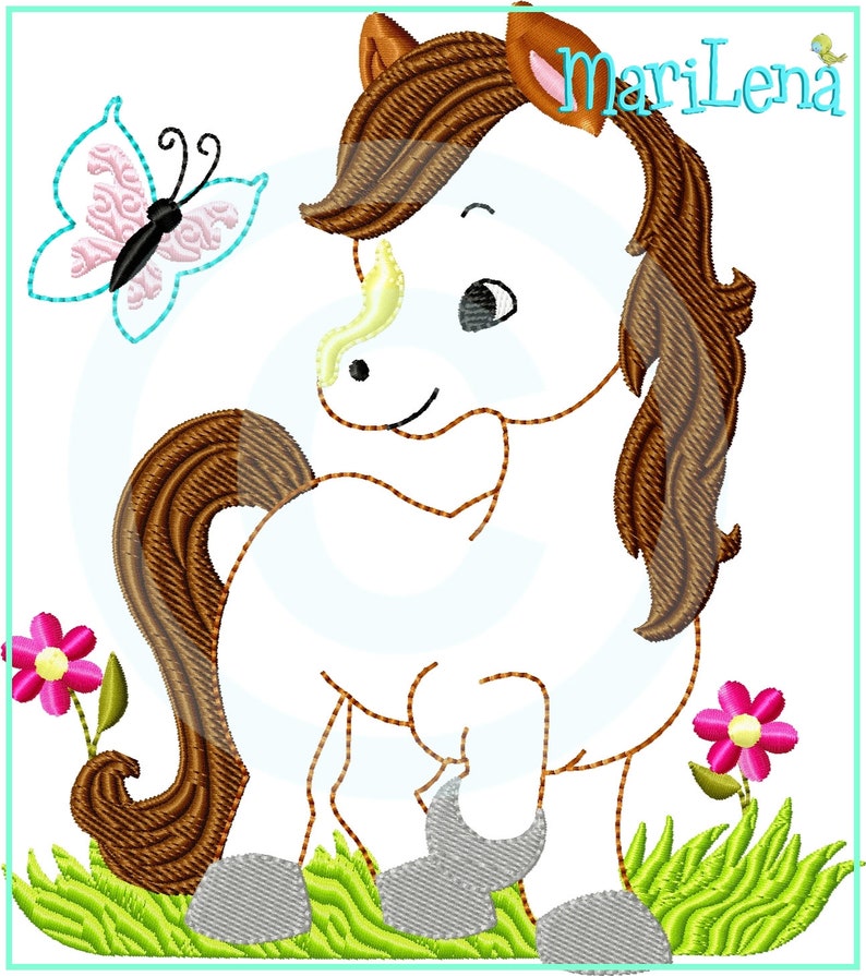 Stickdatei PonyButterfly Appli 13x18 5x7 Stickmuster Stickmotiv Pferd embroidery pattern appliqué pony horse Bild 1