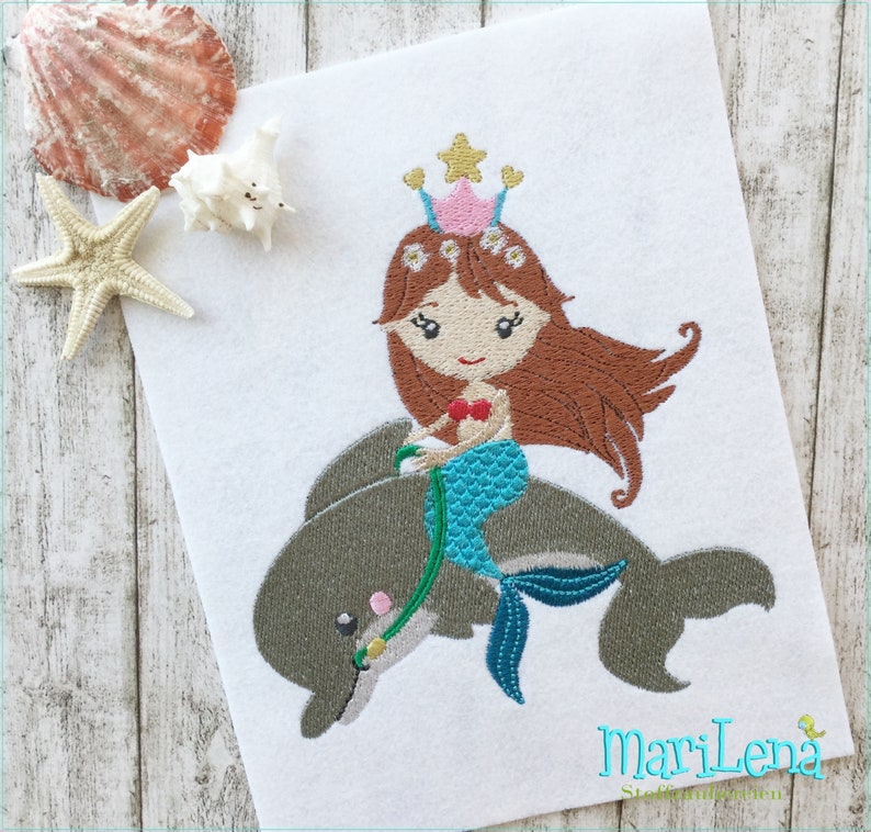 Embroidery file mermaid on dolphin fill 13x18 5x7 Mermaid Dolphin embroidery pattern embroidery pattern embroidery motif image 2