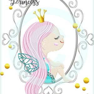 Stickdatei Prinzessin Elfe Fee Füll 13x18 Stickmuster Rahmen Stickmotiv princess embroidery fairy spring redwork doodle button MariLena