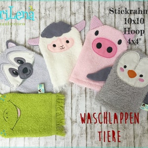 Embroidery file set washcloth wash mitt animals 3 ITH 10x10 sewing pattern embroidery pattern animals design embroidery pattern embroidery motif