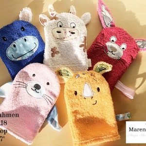 Embroidery file set washcloth wash mitt animals 2 ITH 13x18 embroidery pattern design embroidery pattern embroidery motif