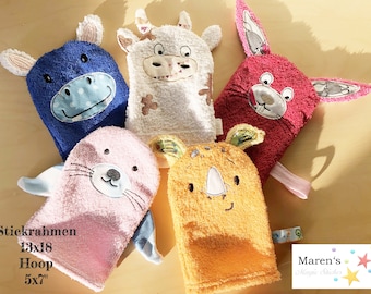 Embroidery file set washcloth wash mitt animals 2 ITH 13x18 embroidery pattern design embroidery pattern embroidery motif