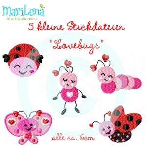 Stickdateien Set  PuschenSet Lovebugs  ca.6cm Stickmuster Stickmotiv embroidery pattern  for baby shoes bugs