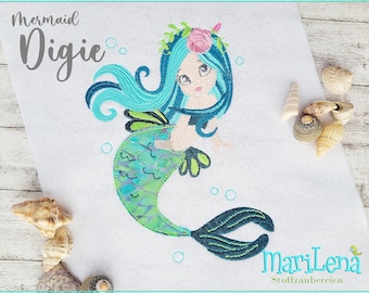 Stickdatei Meerjungfrau Nixe Digie 13x18 Appli Doodle embroidery pattern mermaid  Stickmuster Stickmotiv