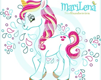 Stickdatei Einhorn Splash2 Appli 13x18 (5x7") Unicorn embroidery pattern  Stickmuster Stickmotiv MariLena