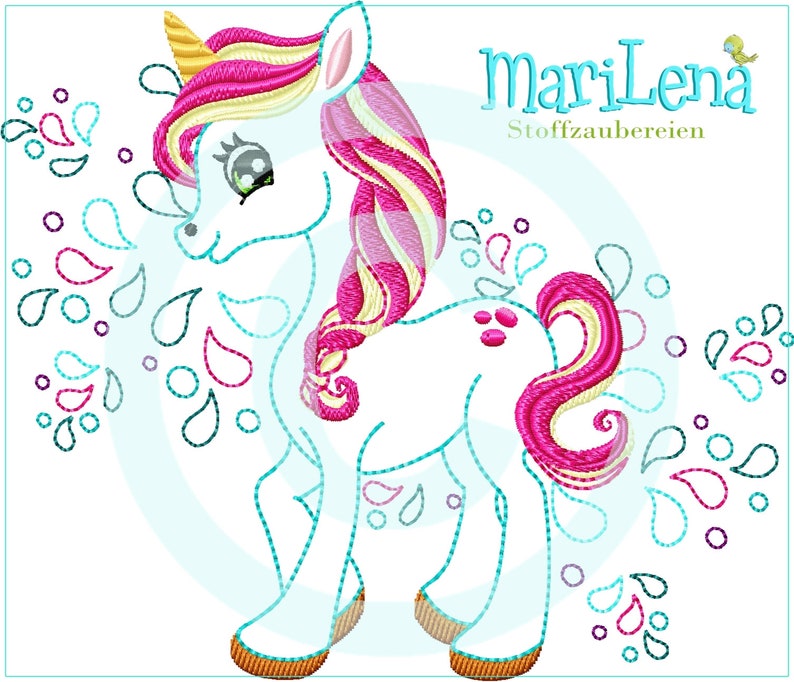 Stickdatei Einhorn Splash2 Appli 13x18 5x7 Unicorn embroidery pattern Stickmuster Stickmotiv MariLena Bild 1