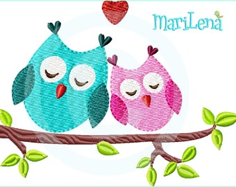 Stickdatei  Eulenliebe Füll 10x10 (4x4") Stickmuster Stickmotiv embroidery pattern  owl love heart