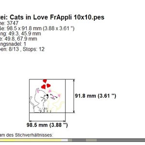 Stickdatei Cats in Love Appli 10x10 4x4 Stickmuster Stickmotiv Katzen embroidery pattern appliqué Bild 3