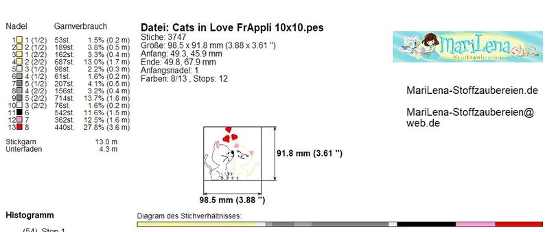 Stickdatei Cats in Love Appli 10x10 4x4 Stickmuster Stickmotiv Katzen embroidery pattern appliqué Bild 3
