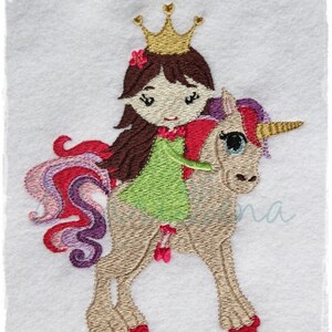 Embroidery file princess on unicorn filling 13x18 5x7 embroidery pattern embroidery pattern princess unicorn image 2