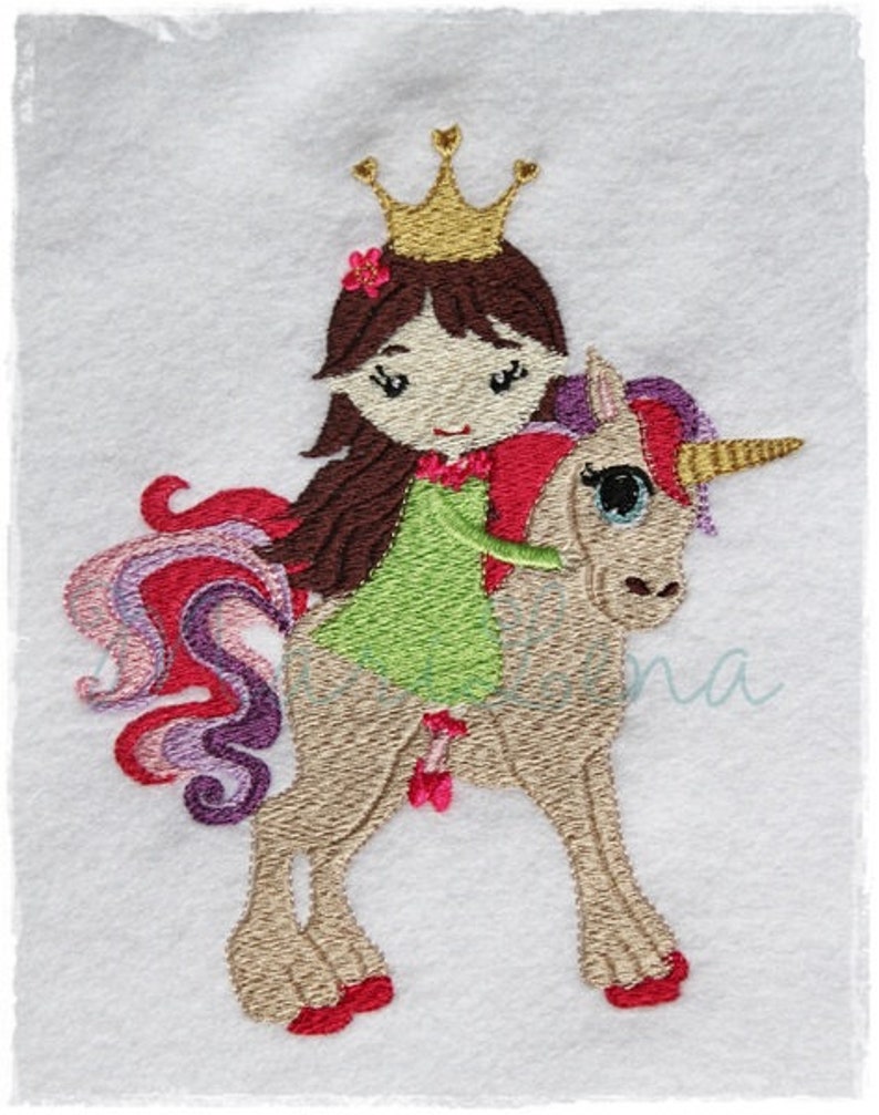 Embroidery file princess on unicorn filling 13x18 5x7 embroidery pattern embroidery pattern princess unicorn image 2