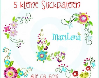 Stickdateien Set  Puschen Blumenranken 2   ca. 6cm Stickmuster Stickmotiv embroidery pattern  baby shoes flowers