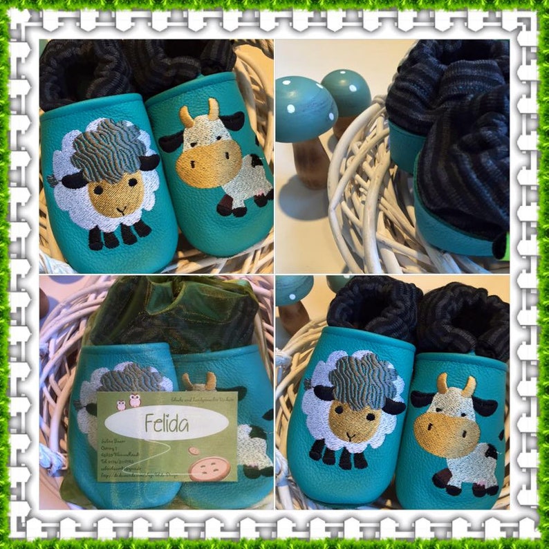 Stickdateien Set Puschen Bauernhof 2 ca. 6cm Stickmuster Stickmotiv embroidery pattern baby shoes farm animals Bild 6