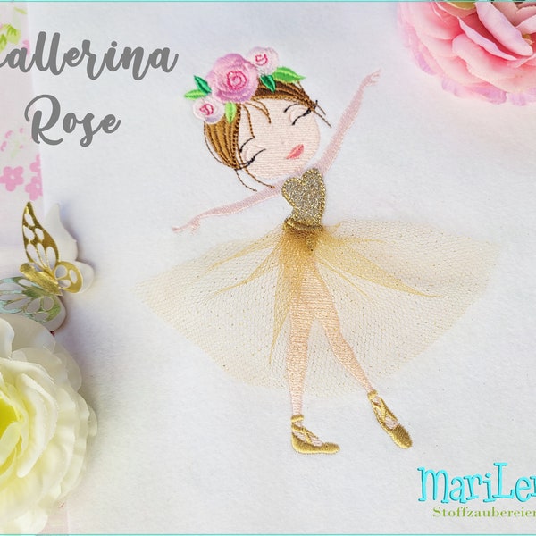 Embroidery file ballerina rose appli tulle skirt 13x18 embroidery pattern embroidery motif fairy embroidery pattern ballerina fairy flower