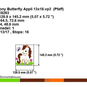 Stickdatei PonyButterfly Appli 13x18 5x7 Stickmuster Stickmotiv Pferd embroidery pattern appliqué pony horse Bild 5