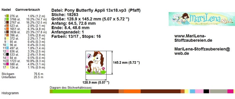 Stickdatei PonyButterfly Appli 13x18 5x7 Stickmuster Stickmotiv Pferd embroidery pattern appliqué pony horse Bild 5