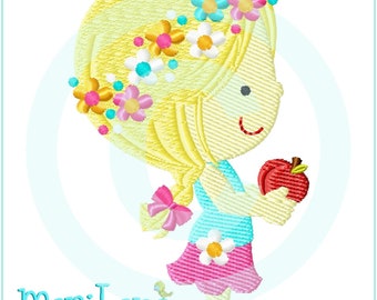 Stickdatei  Apfelmädchen  Füll 10x10 (4x4") Stickmuster Stickmotiv embroidery pattern  girl apple