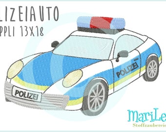 Stickdatei Polizeiauto Rennauto Doodle Appli 13x18 (5x7") Stickmuster Stickmotiv embroidery pattern  police car applique