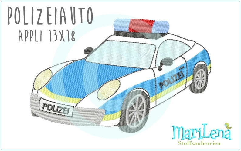 Archivo de bordado coche de policía coche de carreras Doodle Appli 13x18 5x7 patrón de bordado patrón de bordado aplique de coche de policía imagen 1