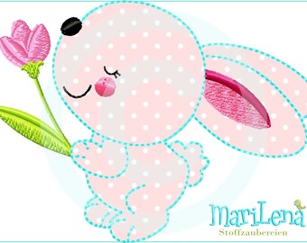 Stickdatei  Hasi mit Tulpe  Ostern FrAppli 10x10 (4x4") Stickmuster Stickmotiv embroidery pattern  appliqué doodle bunny tulip