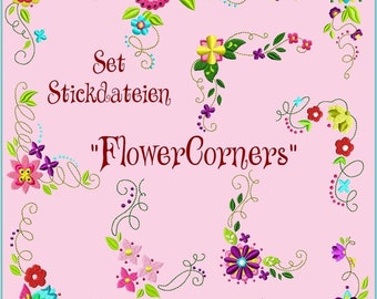 Stickdateien Set  FlowerCorners  Füll 10x10 Stickmuster Stickmotiv Blumen embroidery pattern  flower