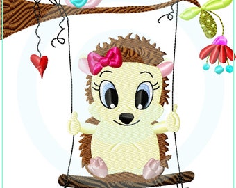 Embroidery file little hedgehog on swing filling 13x18 (5x7") embroidery pattern embroidery motif hedgehog embroidery pattern hedgehog MariLena