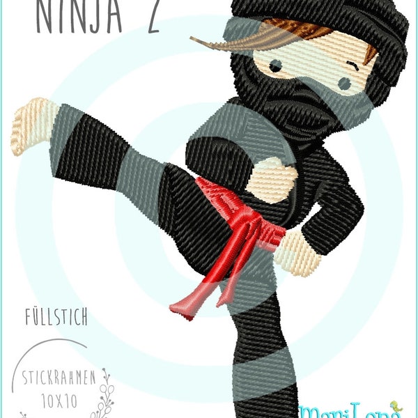 Stickdatei Ninja 2 Füll 10x10  embroidery pattern ninja fighter  boy Stickmuster Stickmotiv Junge