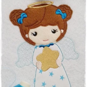Stickdatei Engel AngelGirl Star Appli 13x18 5x7 Stickmuster Stickmotiv embroidery pattern angel appliqué angel star Bild 1