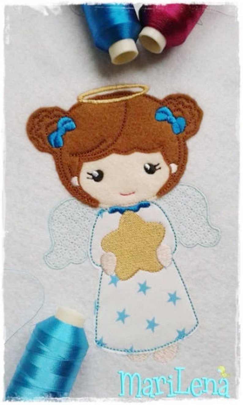 Stickdatei Engel AngelGirl Star Appli 13x18 5x7 Stickmuster Stickmotiv embroidery pattern angel appliqué angel star Bild 1