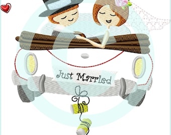 Fichier de broderie voiture de mariage Just Married Appli 13x18 (5x7&quot;) motif de broderie motif de broderie de voiture motif de broderie appliqué de voiture de mariage