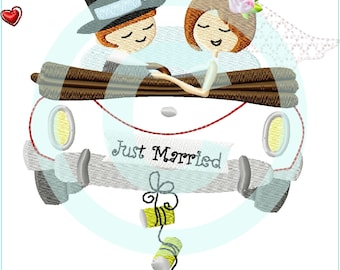 Borduurbestand trouwauto Just Married Appli 13x18 (5x7") borduurpatroon auto borduurmotief borduurpatroon trouwauto applicatie