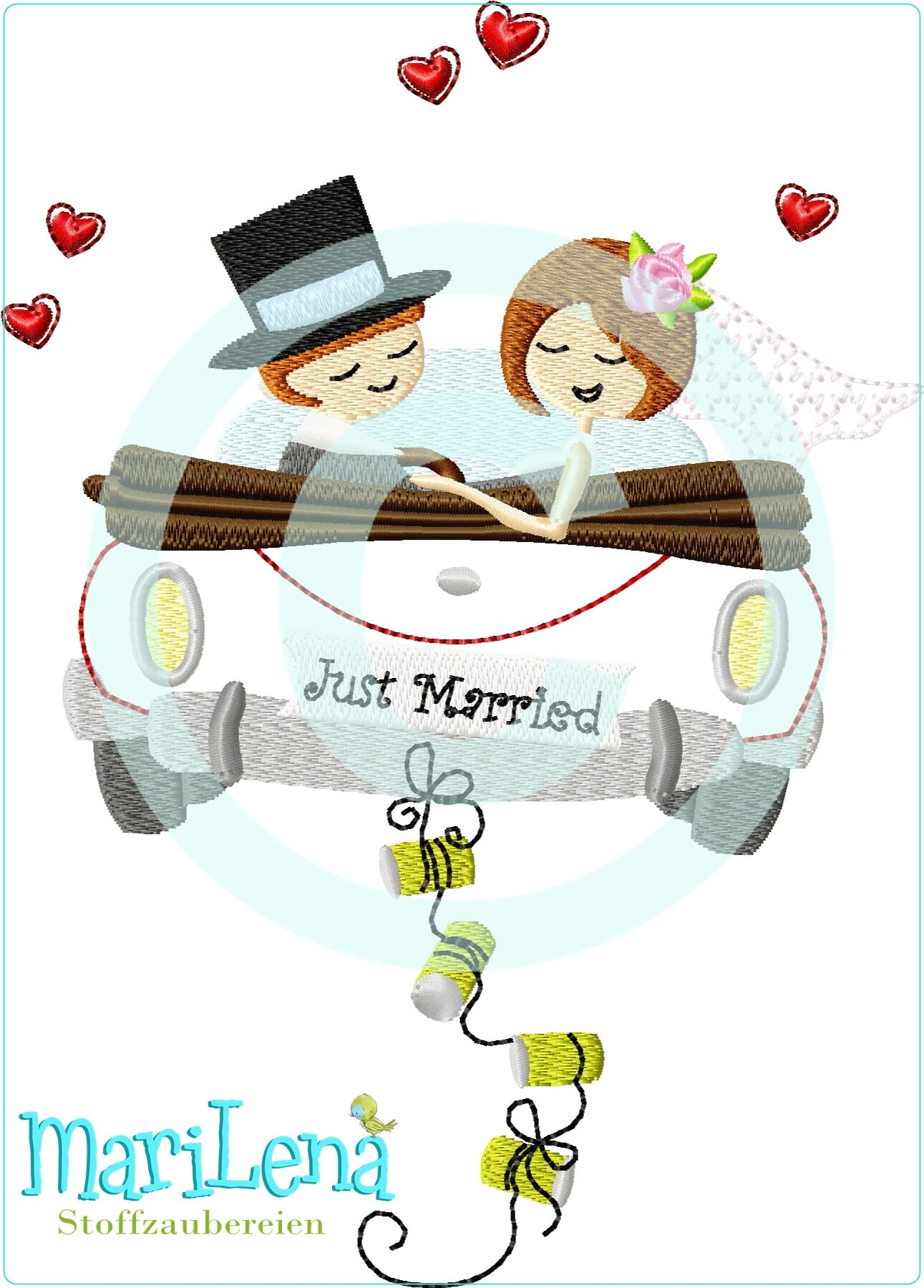 Married just zeichnung hochzeitsauto Stickdatei Hochzeitsauto