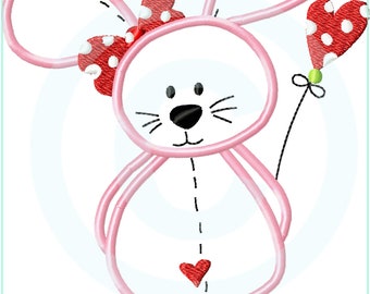 Stickdatei  Hasenmädl  SatinAppli 13x18 (5x7") Stickmuster Stickmotiv embroidery pattern  satin appliqué bunny heart balloon