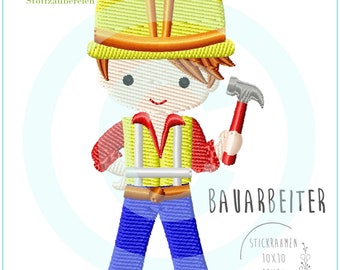 Embroidery file construction worker boy filling 10x10 embroidery pattern construction worker boy embroidery pattern embroidery motif