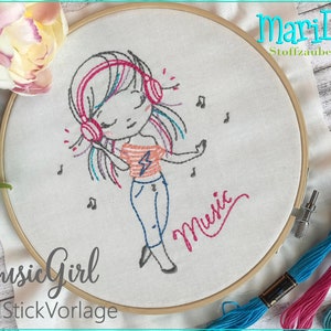 Hand embroidery template MusicGirl girl hand embroidery pattern girl MariLena embroidery pattern embroidery motif
