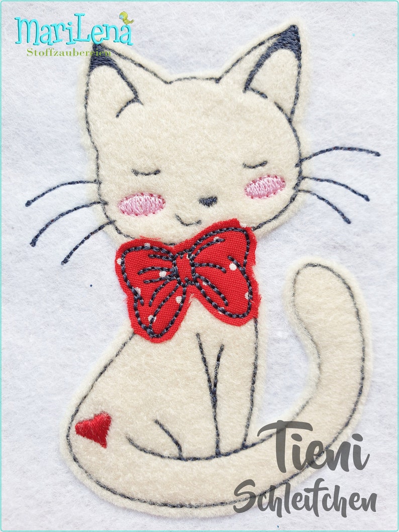 Stickdatei Katze TieniSchleifchen Appli 10x10 4x4 Stickmuster Stickmotiv embroidery pattern cat bow appliqué Bild 1